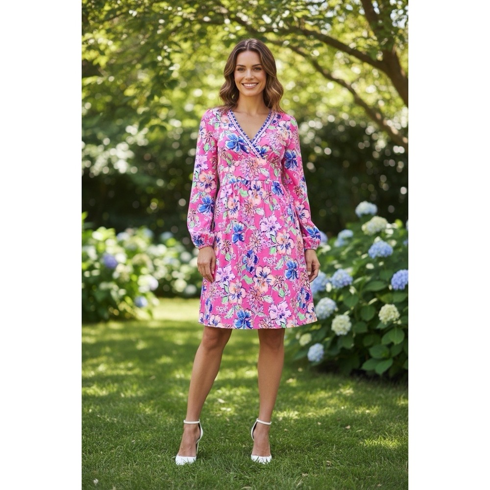 Lilly Pulitzer Size 10 Carmilla Fit & Flare V-Neck Pink Floral Mini Dress NWOT